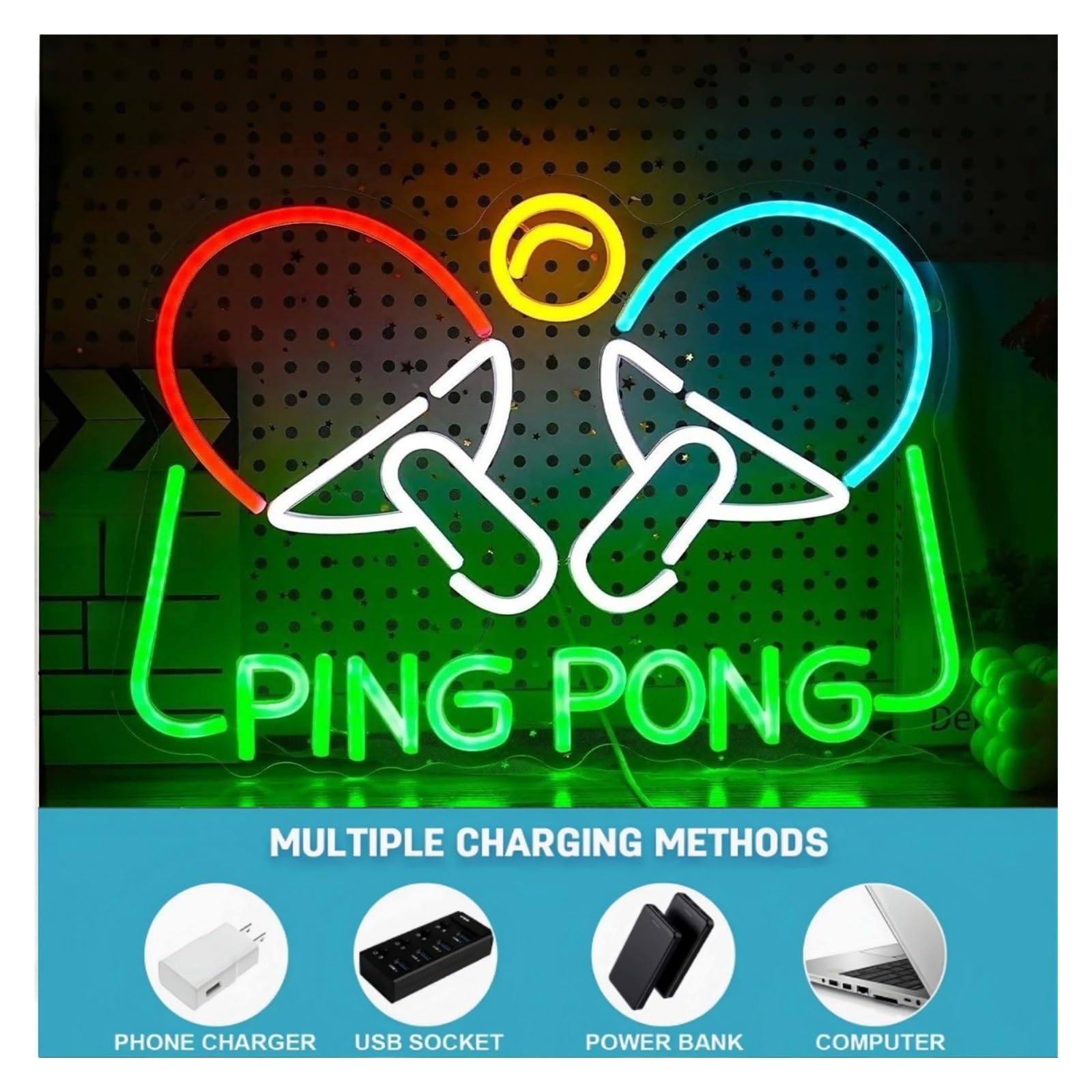 Decoración Lámparas Letrero De Neón PING PONG Con Luz Regulable Y Alimentación Por USB Para Amantes Del Tenis De Mesa, Decoración Deportiva Personalizada, 42cmx29cm