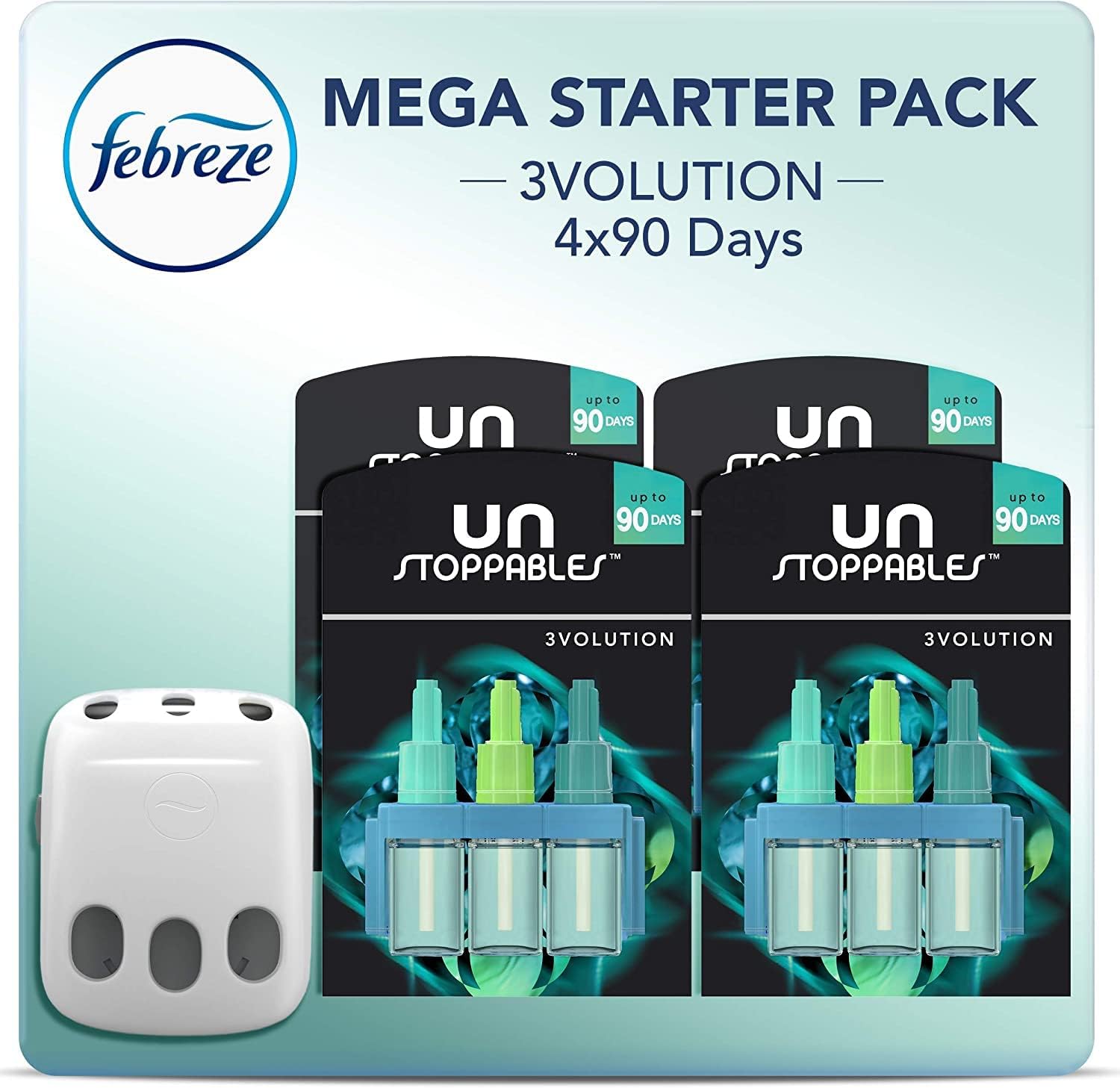 Unstoppables 3Volution Air Freshener Plug-In Diffuser Mega Starter Kit, Odour Eliminator, Fresh, 80 ml (20 ml x 4)