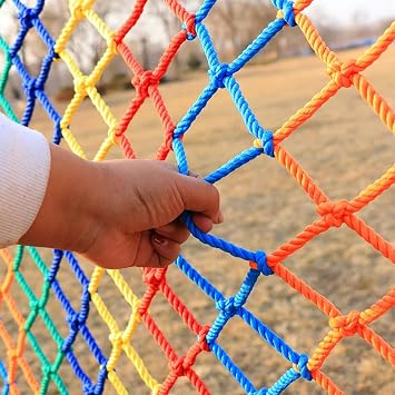 Balcony Safety Netting for Pets, Apartment, Stair, Playground, Pets Anti-Fall Window Railing Fence Rope Net, Baseball Softball Mesh Colorful-10cm,4.9x19.7ft-1.5x6m