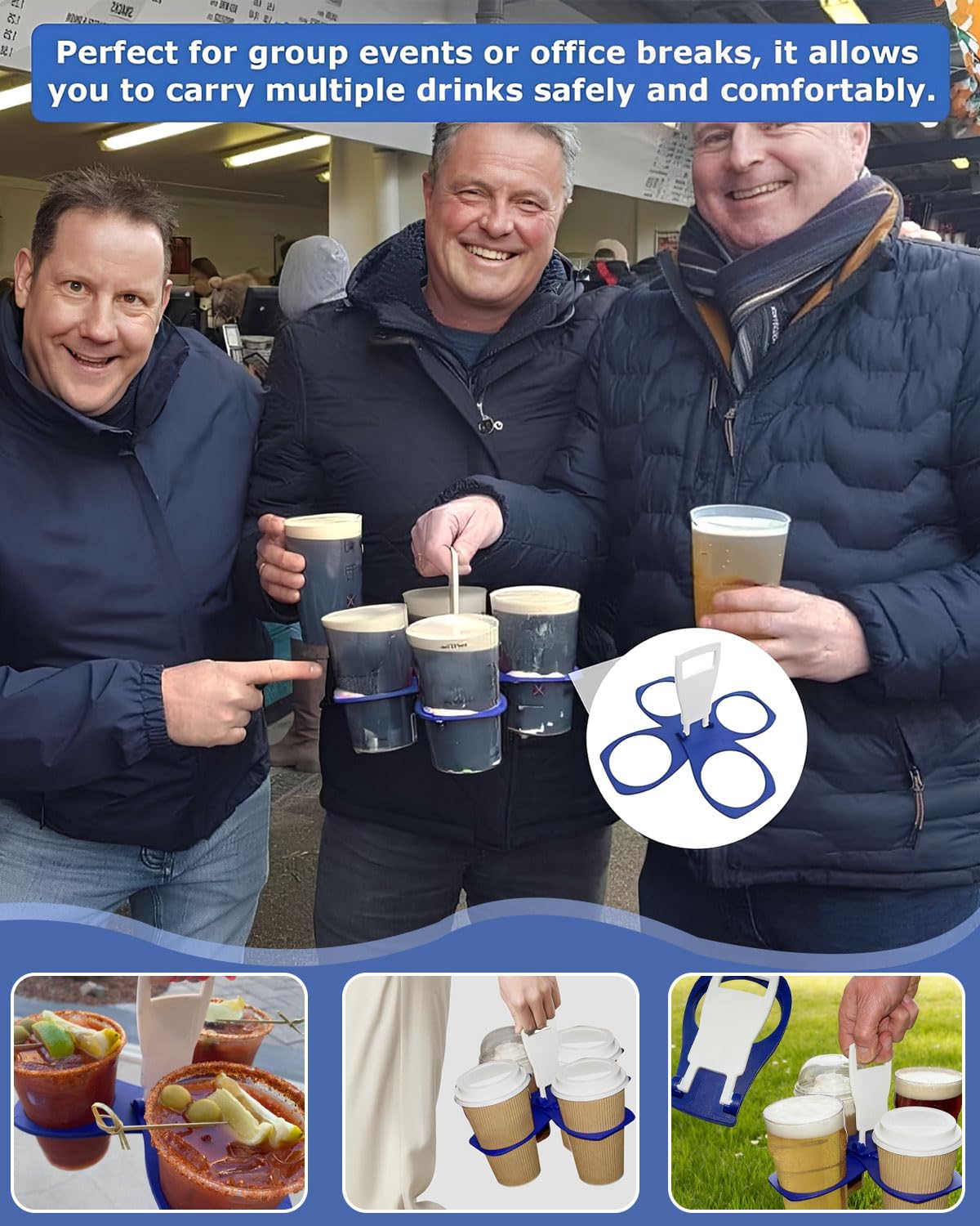 1 pezzi Portabicchieri pieghevole,Blu Portabevande con manico,Portatile,ripiegabile,per caffè,bibite,birra,birra,bevande,robusto formato tascabile riutilizzabile,Portabicchieri Con Manico