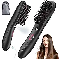 Wireless Straightener Comb with Spray Mist - 3 in 1 Straightening Brush, 3 Temp Settings, 3000mAh Rechargeable, 50 Min Runtime, for All Hair Types