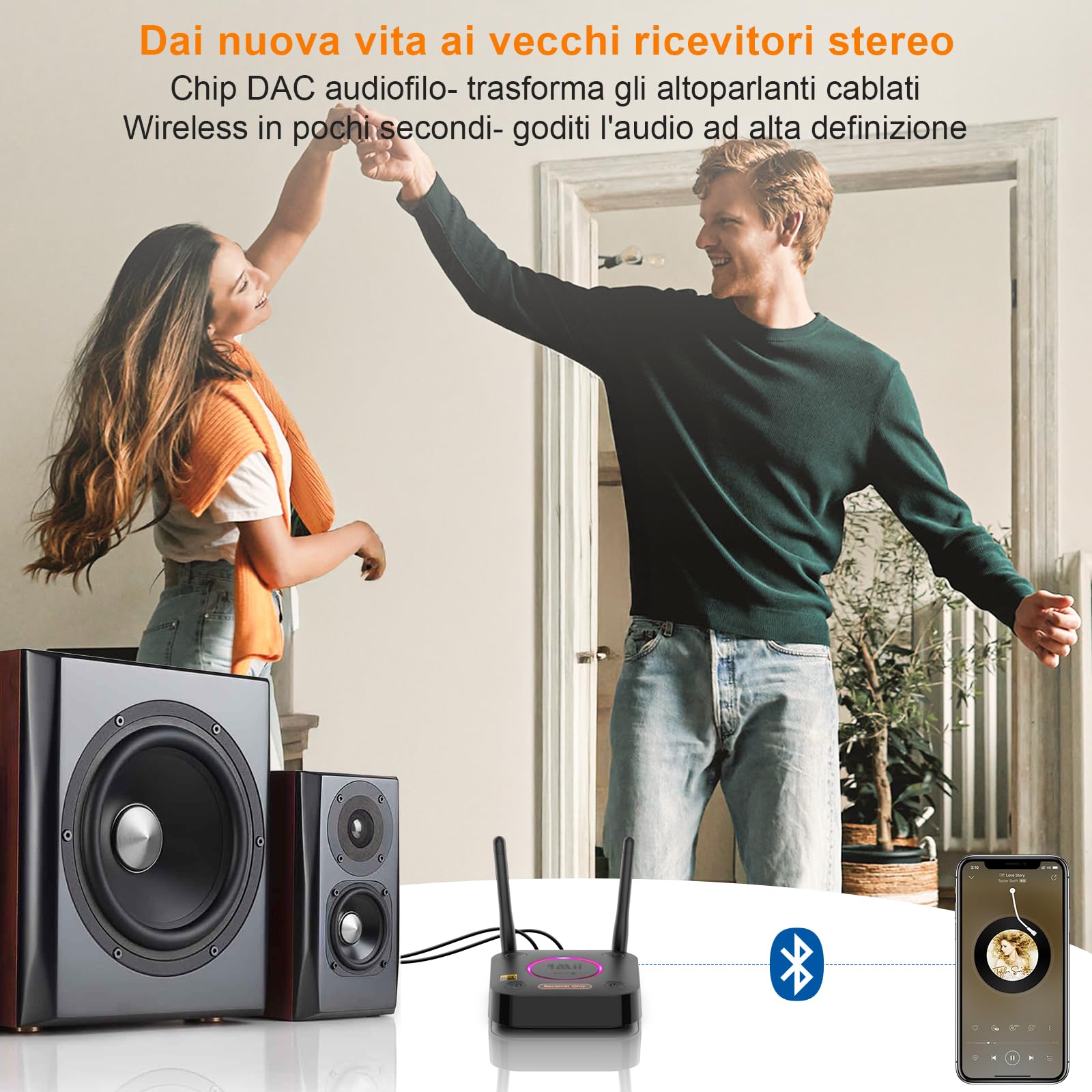 1Mii B06Ultra Ricevitore Bluetooth 5.3 HiFi con Hi-Res LDAC, Adattatore Audio Bluetooth Wireless con DAC Audiofilo, 3D Surround aptX HD/Bassa Latenza, Uscita Ottica/Coassiale/AUX 3.5mm per Stereo