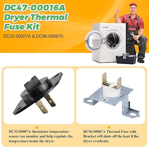 Miniatura 2 de Techecook DC47-00016A - Kit de fusible térmico para secadora DC47-00016A y termostato DC96-00887A, termistor DC32-00007A y termostato de límite alto