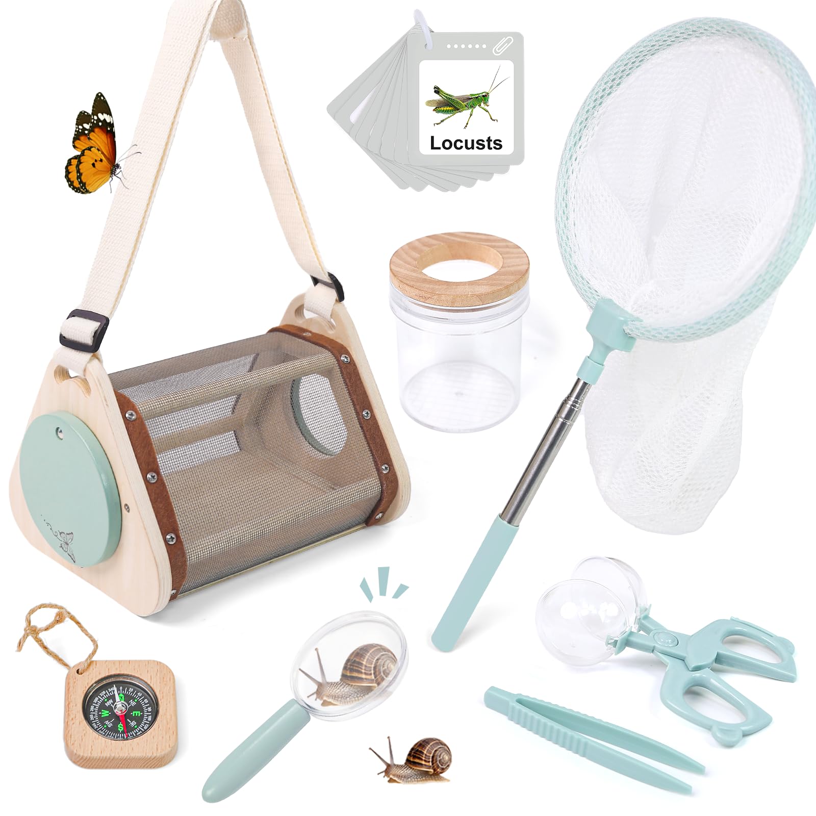 Masonbaby Bug Hunting Kits for Children,Kids Explorer Kit Toddler Outdoor Toys with Insect Observation Cage,Butterfly Net,Magnifying Glass,Compass,Bug Catcher Kit Educational Toys for Girls Boys