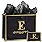 momoake Alphabet Birthday Gift Bag with Card and Tissue Paper for Men Women, 13 Large Black Gold Personalized Bridal Party Gift Paper Bag for Gifts Wrapping - (Letter E)