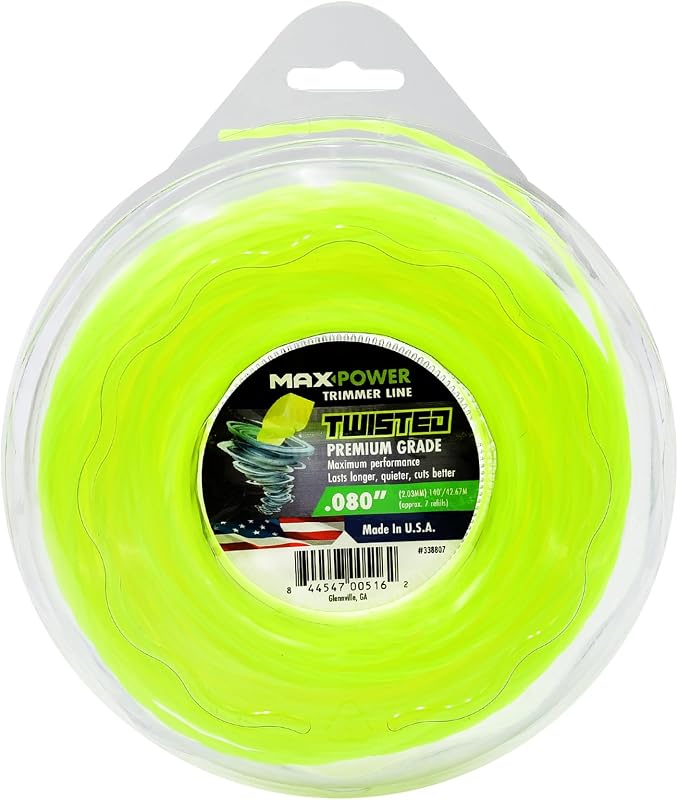 MaxPower 338807 Hilo de corte trenzado premium de 0,080 pulgadas, 140 pies de largo, amarillo | 140' de longitud