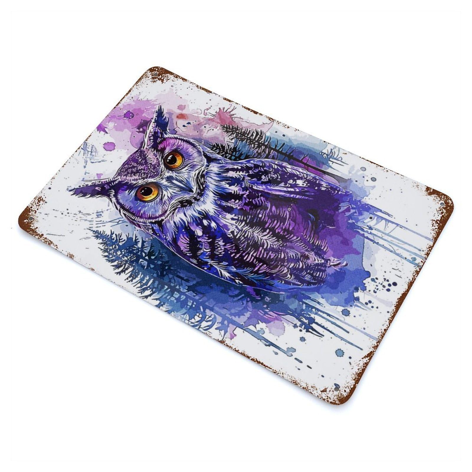 Owl Paint Splatter 11.8"x7.9" Rustic Tin Plaque, Retro Wall Decor for Garage, Bar And Workshop Decor