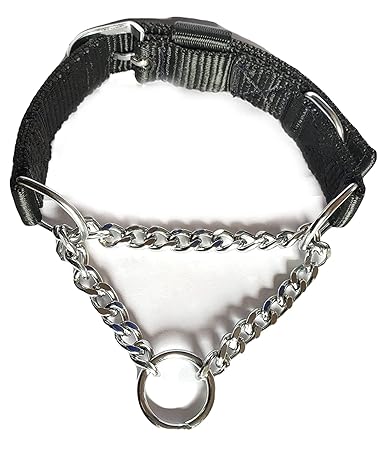 Pups&Pets Heavy Weighted Durable Dog Choke Collar Pet Nylon Half Chain Collar Half Choker Stainless Steel Dogs Collars Size - 1.25 inch X-Large for Giant and Large Breed Dog (Black)
