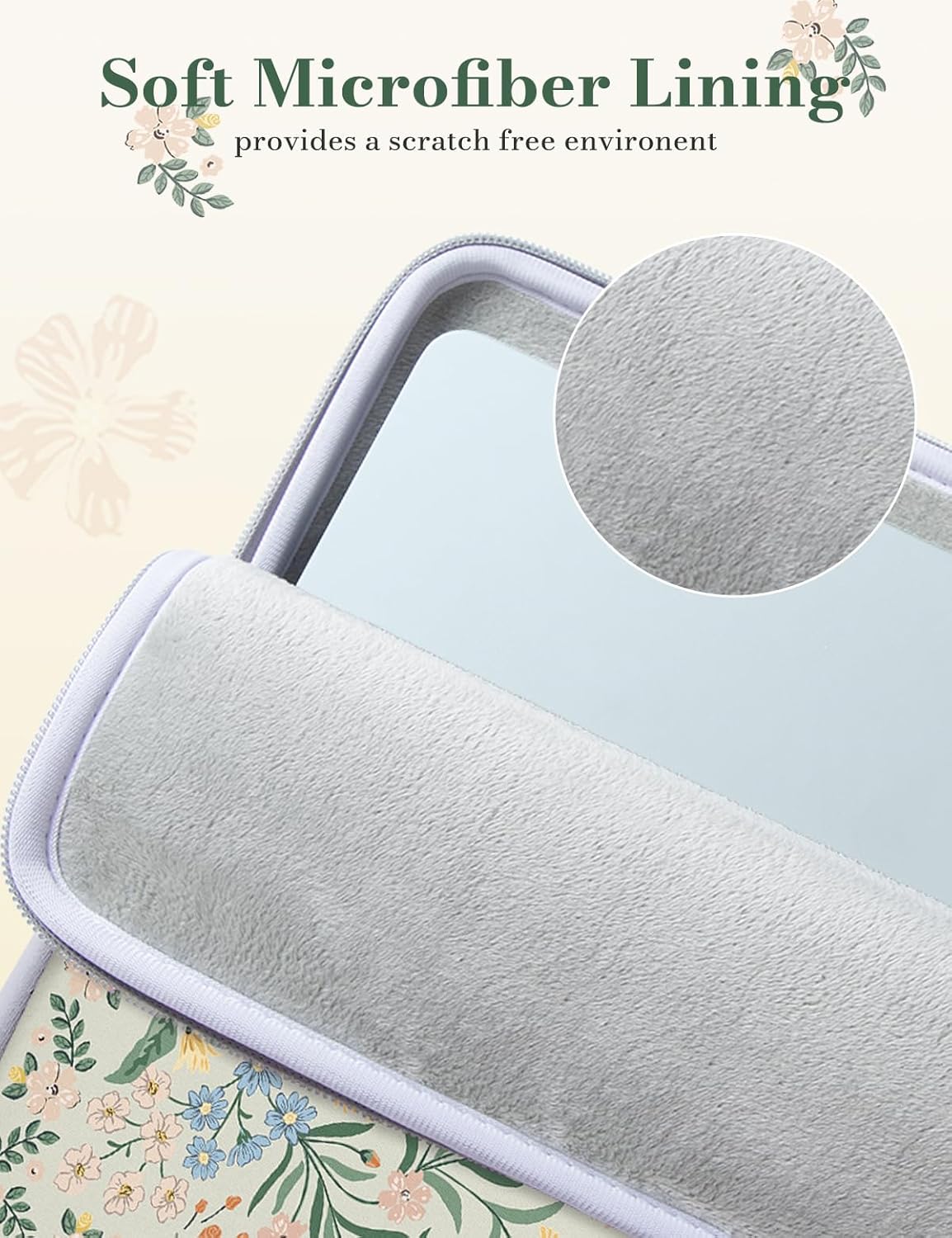 iCasso Laptop Sleeve 13 inch for MacBook Air 13-13.6 inch, Vintage Laptop case for MacBook Pro 13 inch, Slim Protective Travel Carrying Case for MacBook Pro 14 inch, Chromebook, HP, Green Boho Floral - Image 3