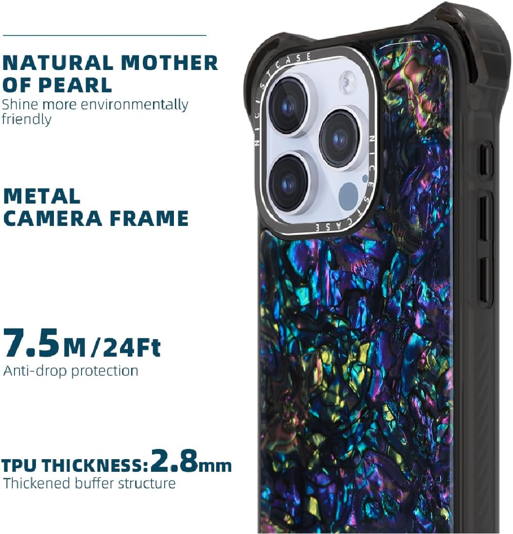 Ultra Impact for iPhone 15 Case Made with Unique Genuine Seashell, Military Grade Drop Tested / 24ft 7.5m Anti-Drop Protection Air Cushion Corners Wireless Charging - Mixed