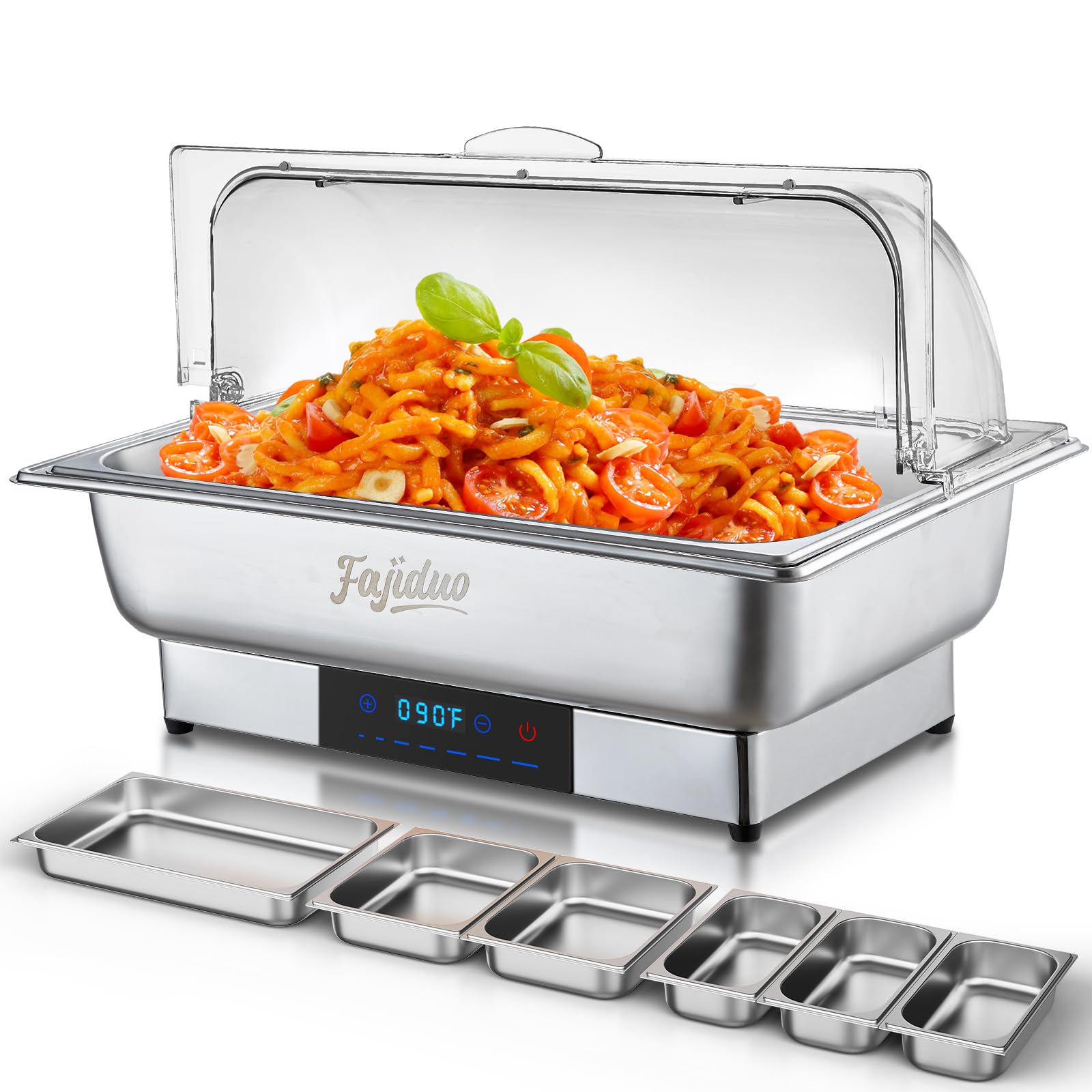 Electric Chafing Dish, 9QT Buffet Servers and Warmers, 3 Size Food Pans Stainless Steel Chaffing Dishes with Temperature Control Display, Commercial Food Warmers for for Parties, Catering, Buffets