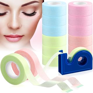 24 Rolls Eyelash Tape Lash Tape Adhesive Breathable Fabric Tape Eyelash Grafting Tape Makeup Lash Tape for Eyelash Extension Supply, 0.5 Inch, 10 Yards (Green, Pink, Purple, Blue)
