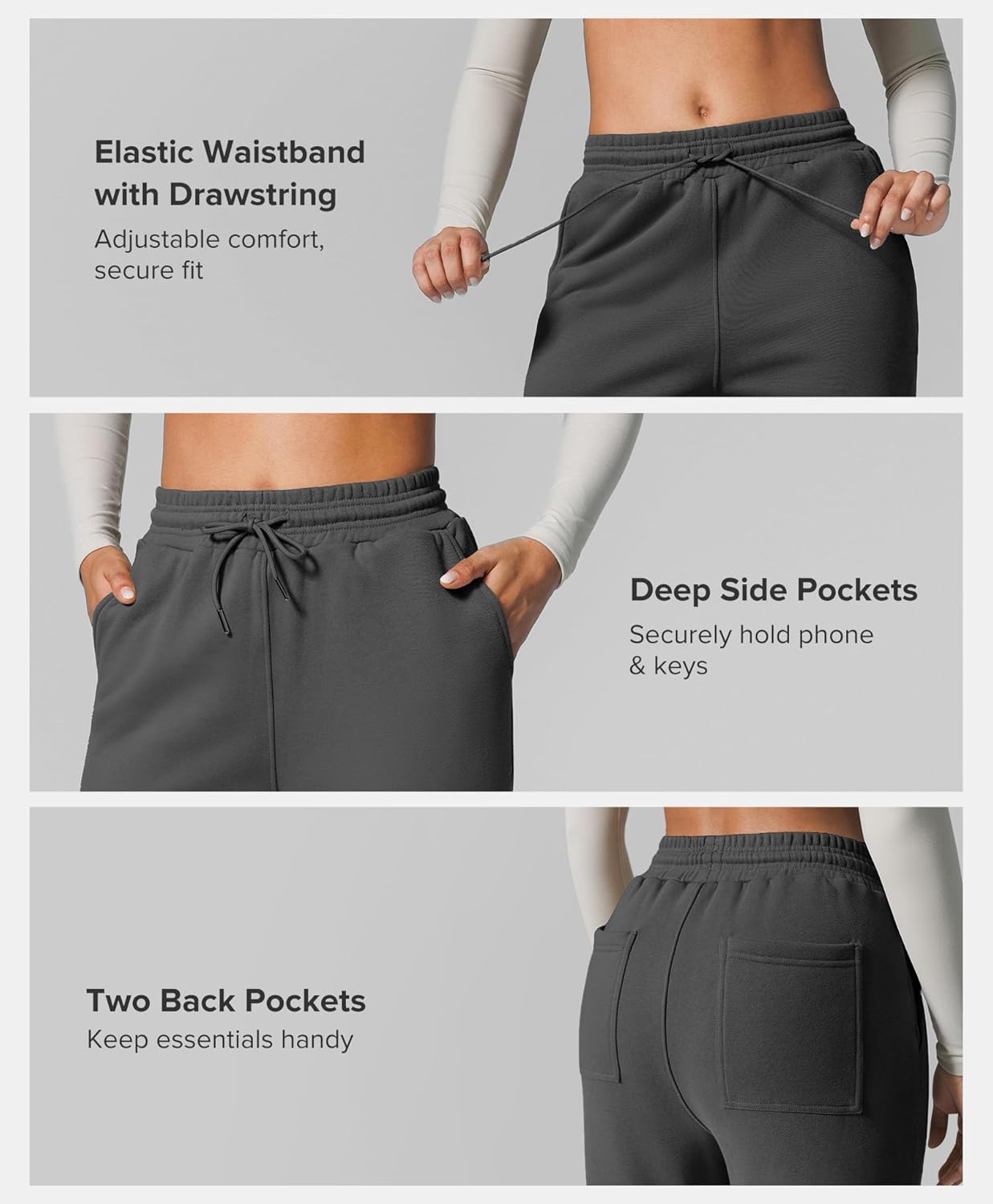 BRXL Thick Cotton Wide Leg Sweatpants for Tall Women 4 Pockets Winter Thermal Warm Baggy Pull On High Waisted Sweat Pants - Image 6