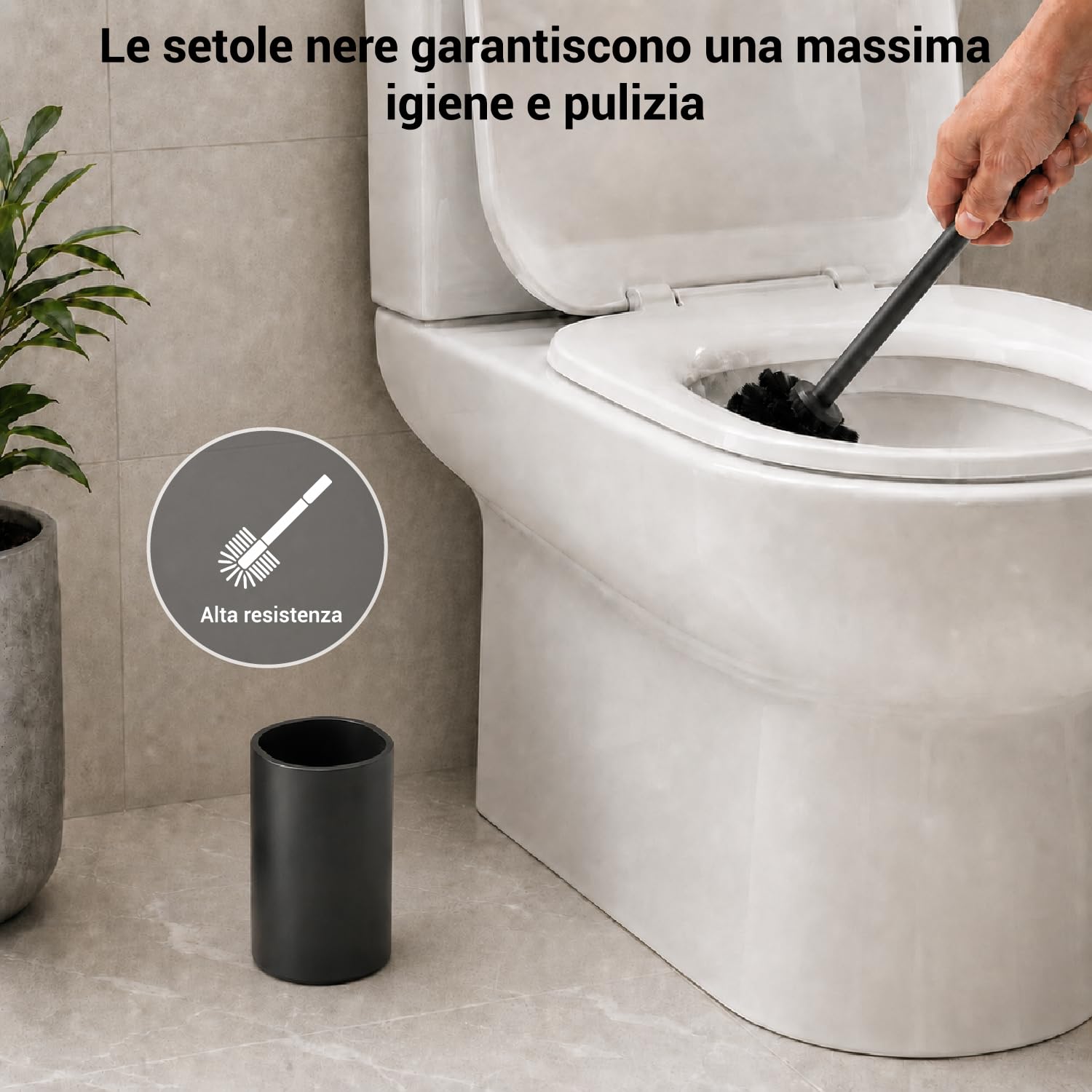 Crisalide® - Escobilla WC con escobilla triangular de Ecoallene, cerdas negras, recipiente antigoteo, cepillo oculto, diseño compacto para baño, color antracita
