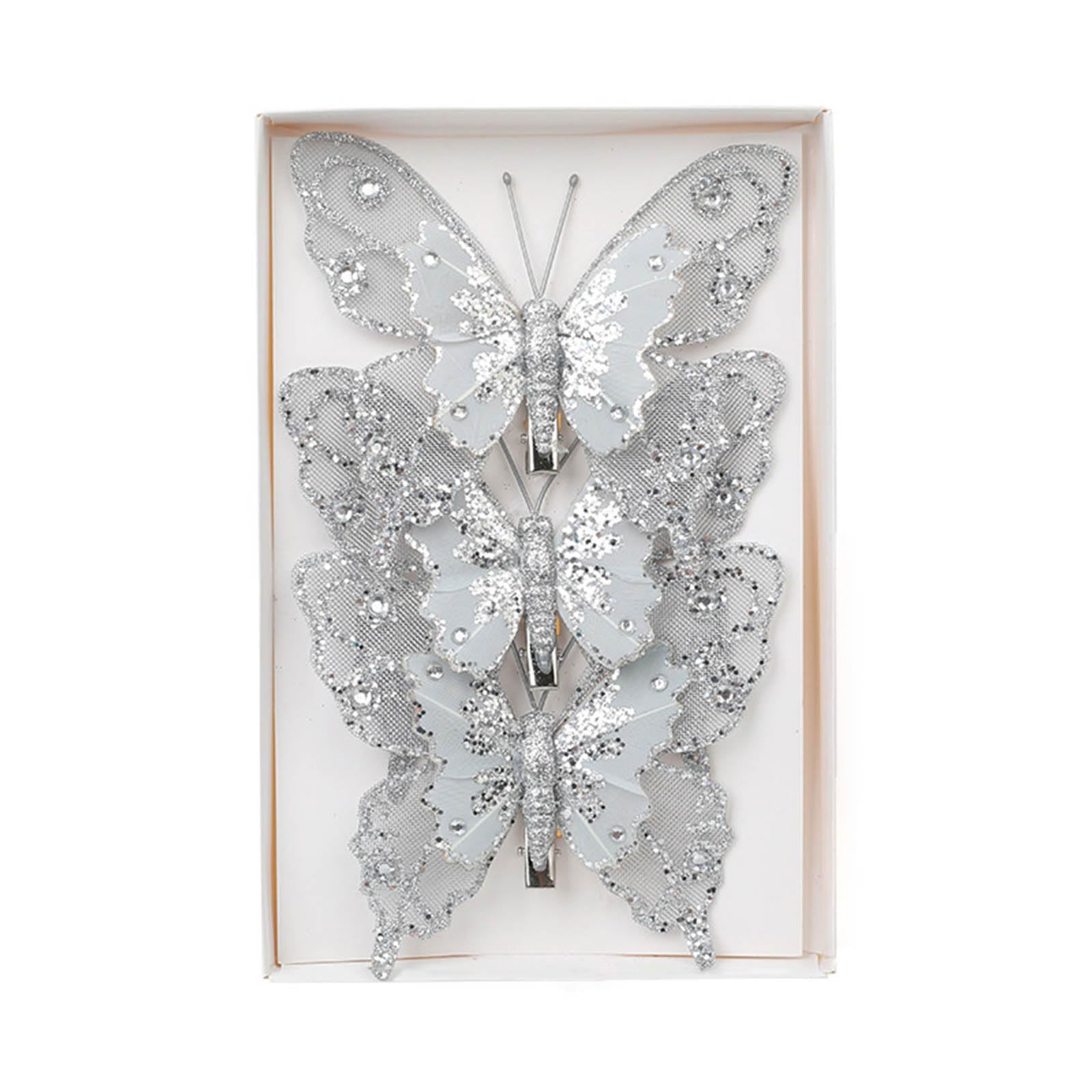 Stylish Holiday Butterfly Ornament Delicate Butterfly Christmas Hanging Decorations with Clip for Tree and Wreath Sparkling Figures