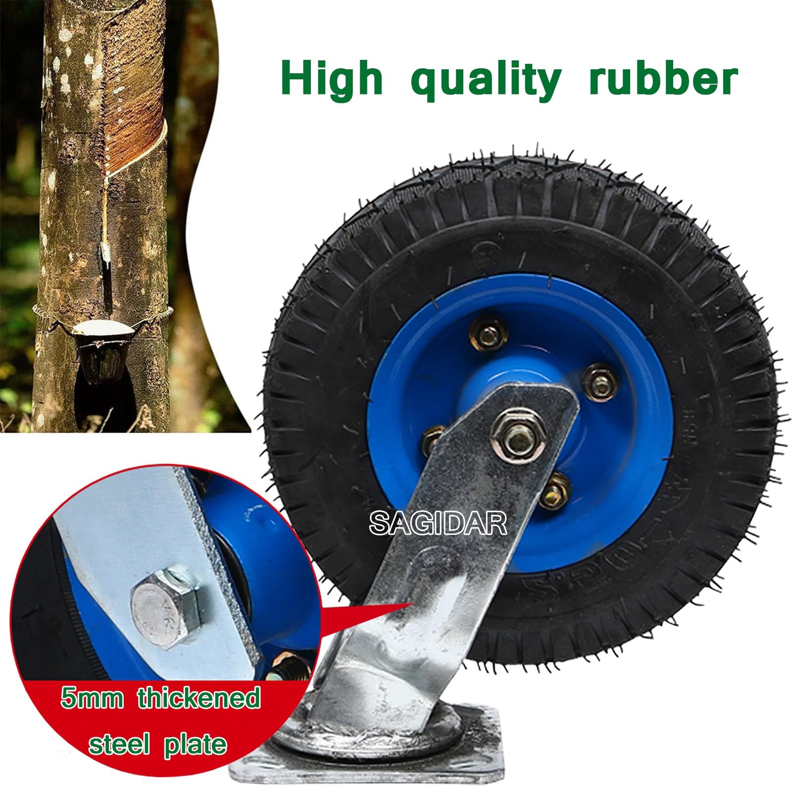 SAGIDAR 2pcs Ruedas Neumáticas De Repuesto, Giratoria Ruedas Pivotantes Silenciosa Ø 20cm/25cm, Rodamientos Dobles, Industriales De La Carretilla De La Rueda, Sin Desgaste En El Suelo