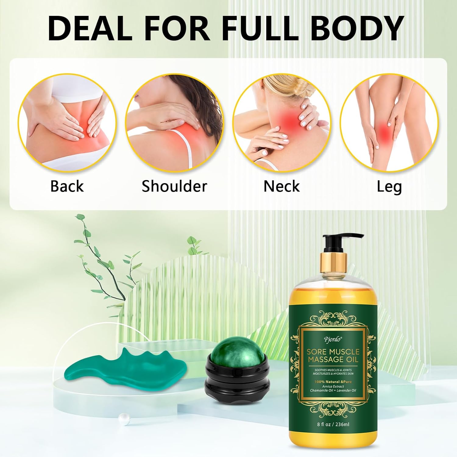 Sore Muscle Massage Oil for Massage Therapy, with Massage Roller Ball & Thumb Saver Massager, Body Massage Oil for Relaxing Joints & Muscles with Arnica, Valentines Day Gifts for Her Him - Image 6