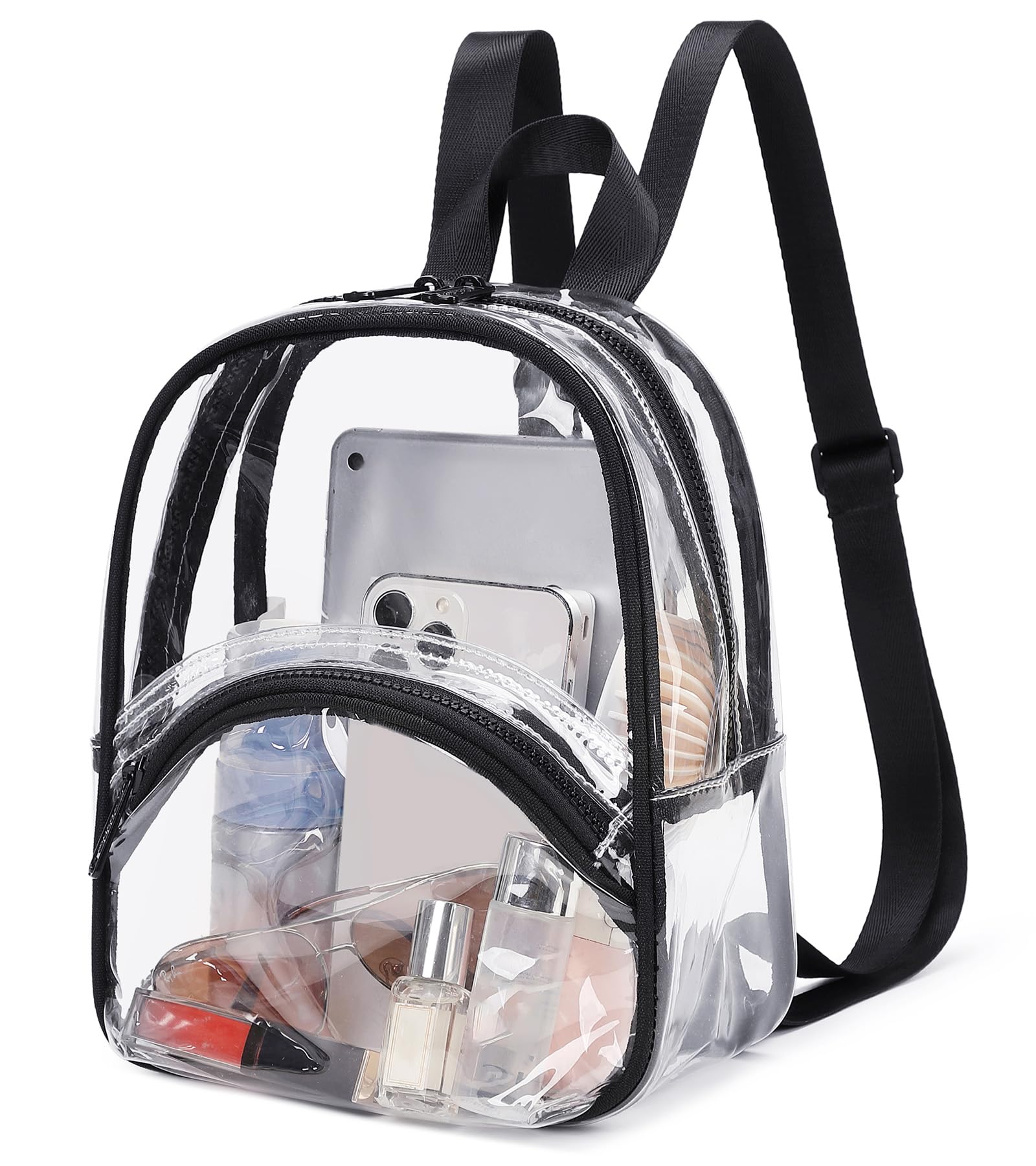 abshoo Clear Bag for Stadium Events Approved Clear Mini Backpack Transparent Bags for Women Concert Festivals Sport Event (Black)