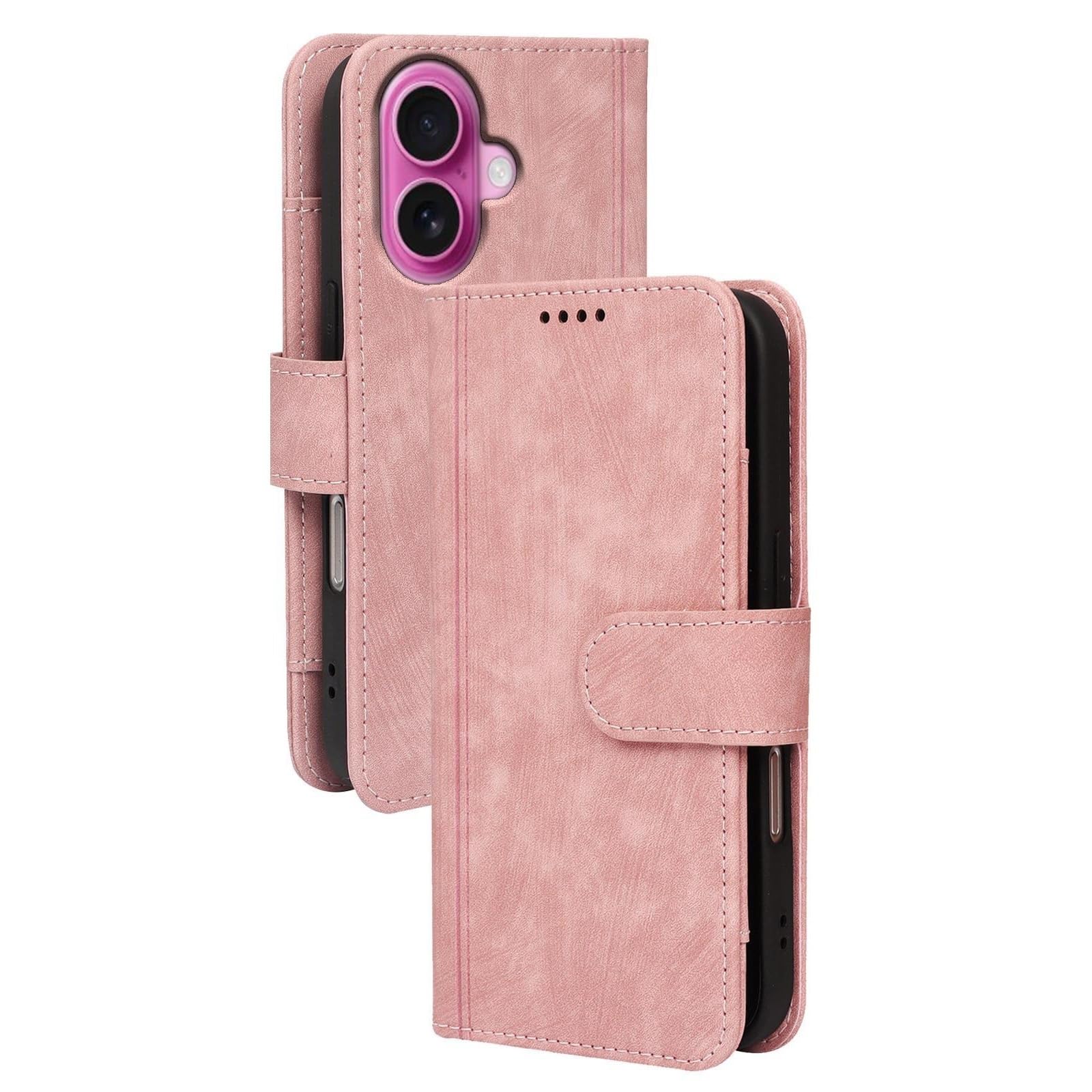 Etui do iPhone 16/16 Plus/16 Pro/16 Pro Max, etui z magnetyczną klamrą z klapką i przegródkami na karty etui na telefon komórkowy (Rose Gold, 16 Plus)