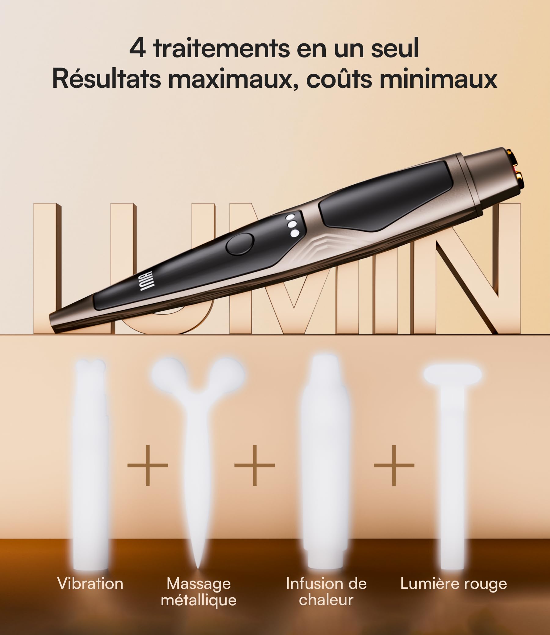 INIA Appareil de Massage des Yeux à Micro-courant avec Luminothérapie | 5 en 1 avec chaleur, vibration et 3 modes, idéal pour le soin quotidien du contour des yeux à la maison