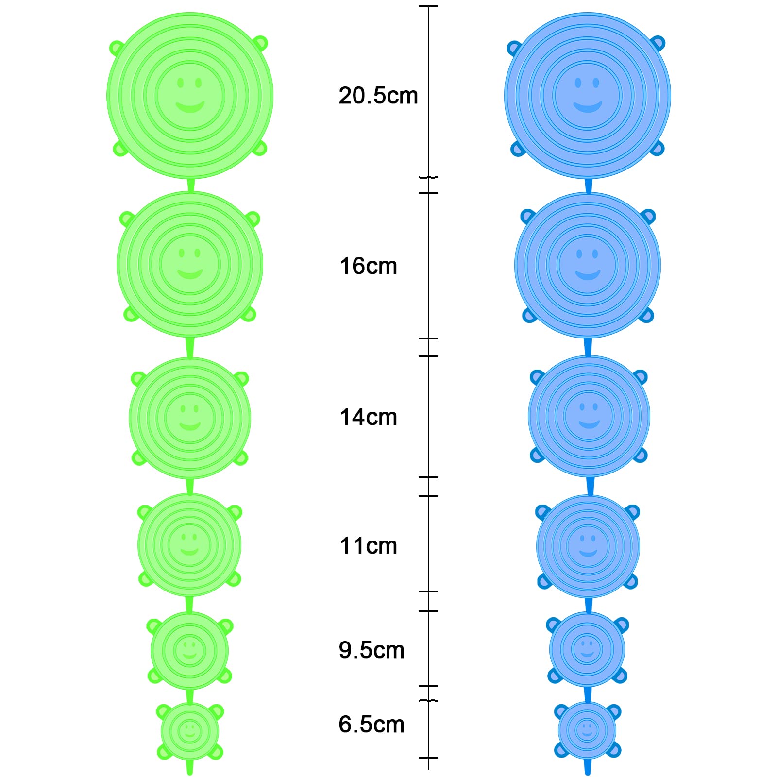 12 Coperchi In Silicone Estensibili | Senza BPA Per Contenitori | 6 Misure (6.4-19 Cm) | Lavabili