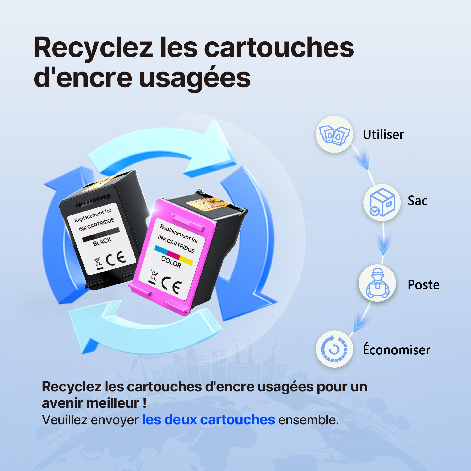Cartouches d'encre 304XL Remplacement pour HP 304 Noir et Couleur Compatible Deskjet 3760 2620 2630 Envy 5010 5020