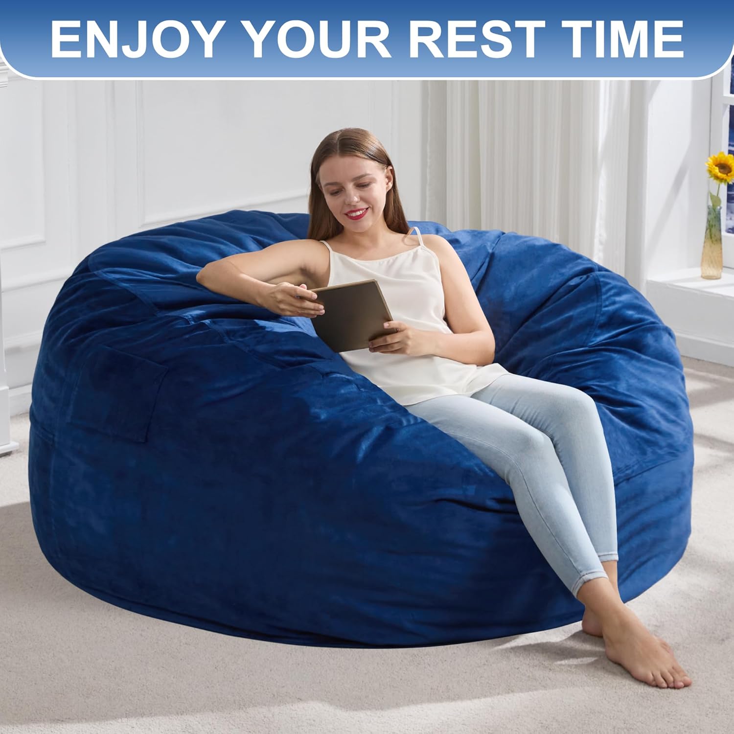 Hobestluk 4FT Bean Bag Chair Giant Bean Bag Chairs for Adults Large Bean Chairs with Removable Cover, Beanbag Chair with Filler, Adult Bean Bag Chairs for Living Room, Bedroom - Image 8