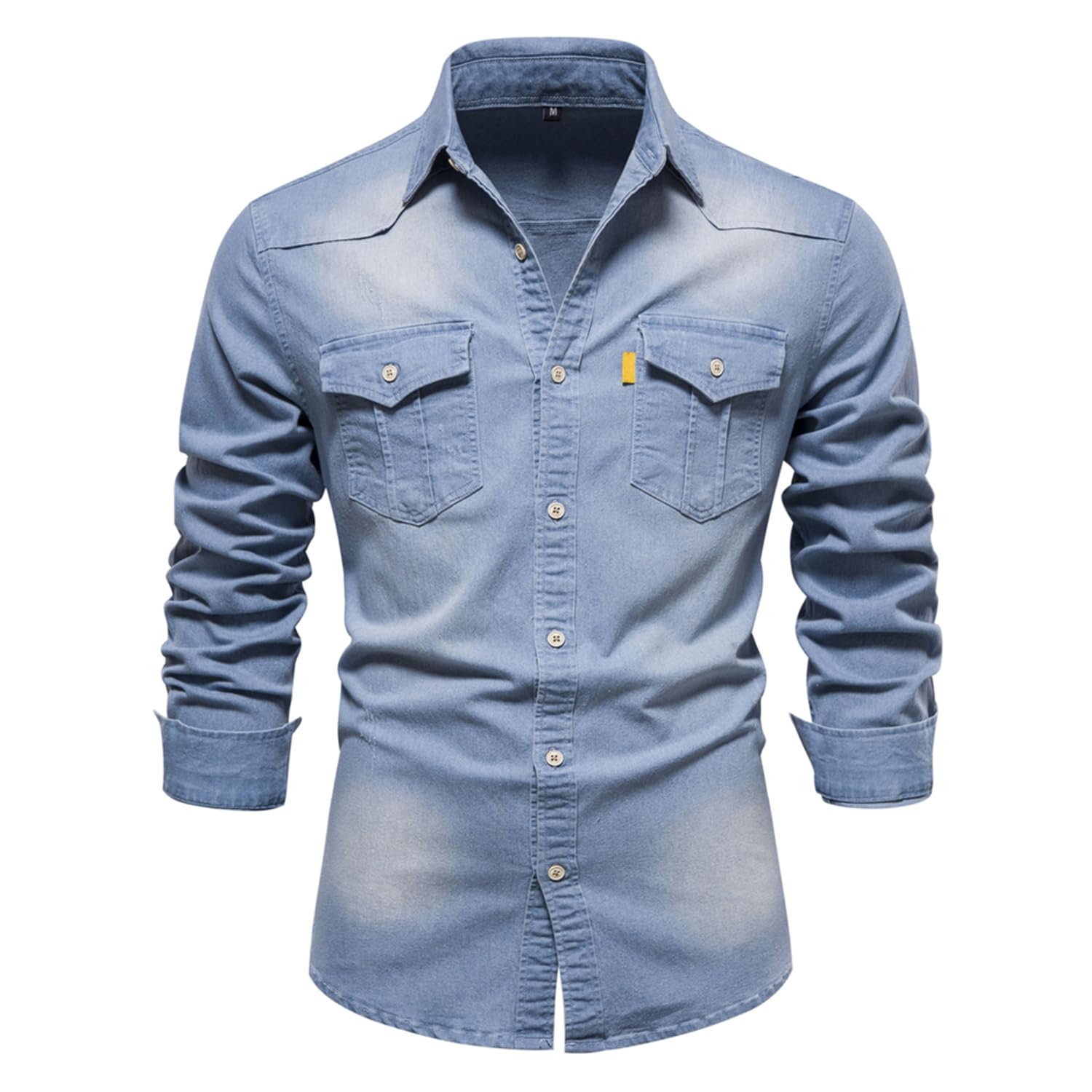 Camicia in Denim Uomo Maniche Lunghe Business Casual Shirt in Jeans Uomo Camicia