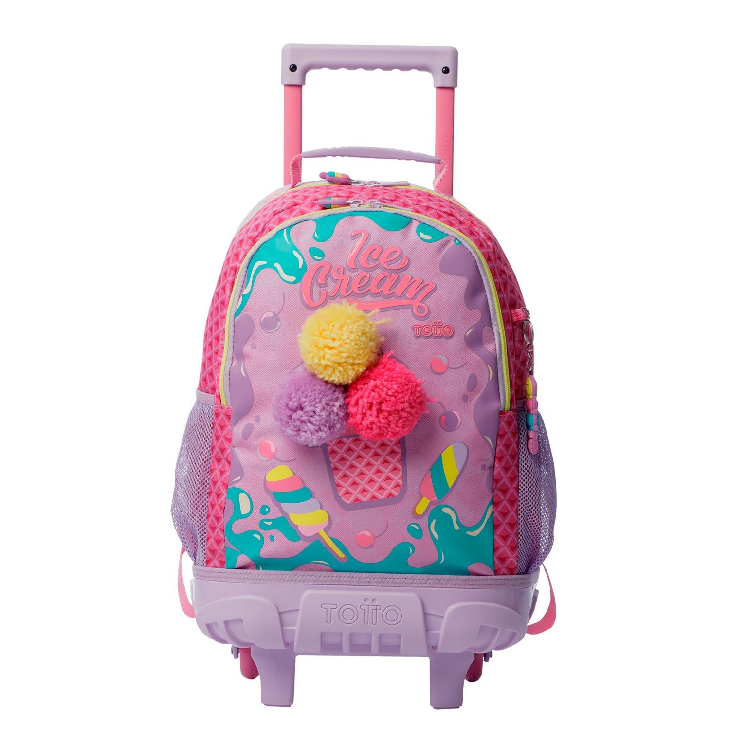 TOTTO - Mochila Escolar con Ruedas, Modelo Ice Pop, 2 Compartimentos, 2 Bolsillos Botella, Protección en la Base, Cómodas Correas Ajustables, Color Rosa