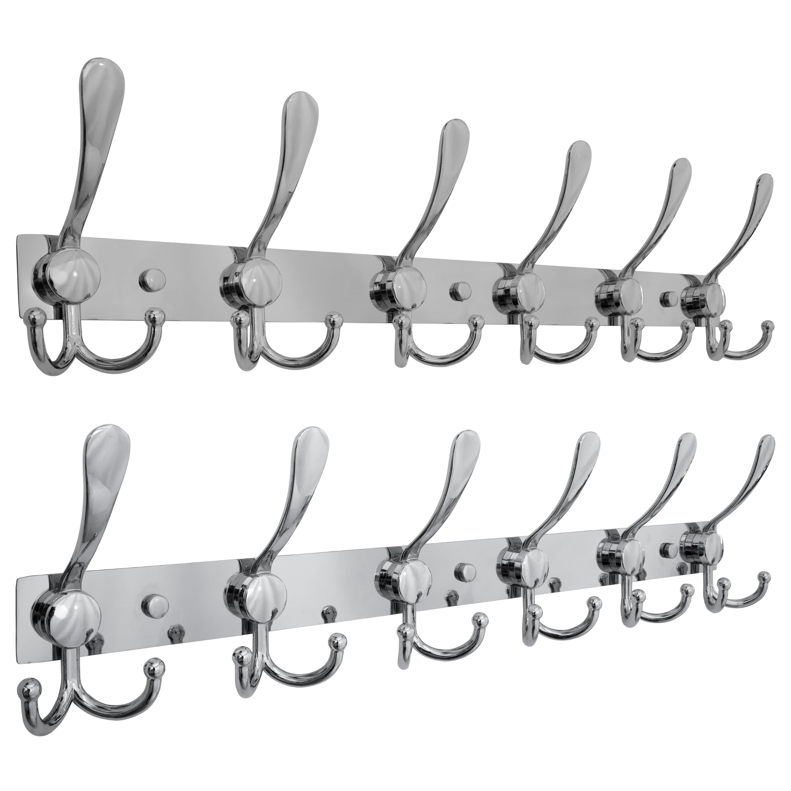 HONSKY Coat Hooks Wall Mounted,6 Triple Hooks,49cm,Silver,2 Pack