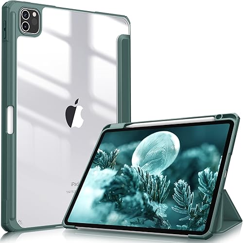 Fintie Hybrid Slim Case for iPad Pro 11-inch (4th / 3rd Generation) 2022/2021 - [Built-in Pencil Holder] Shockproof Cover w/Clear Transparent Back Shell, Also Fit iPad Pro 11" 2nd Gen, Midnight Green