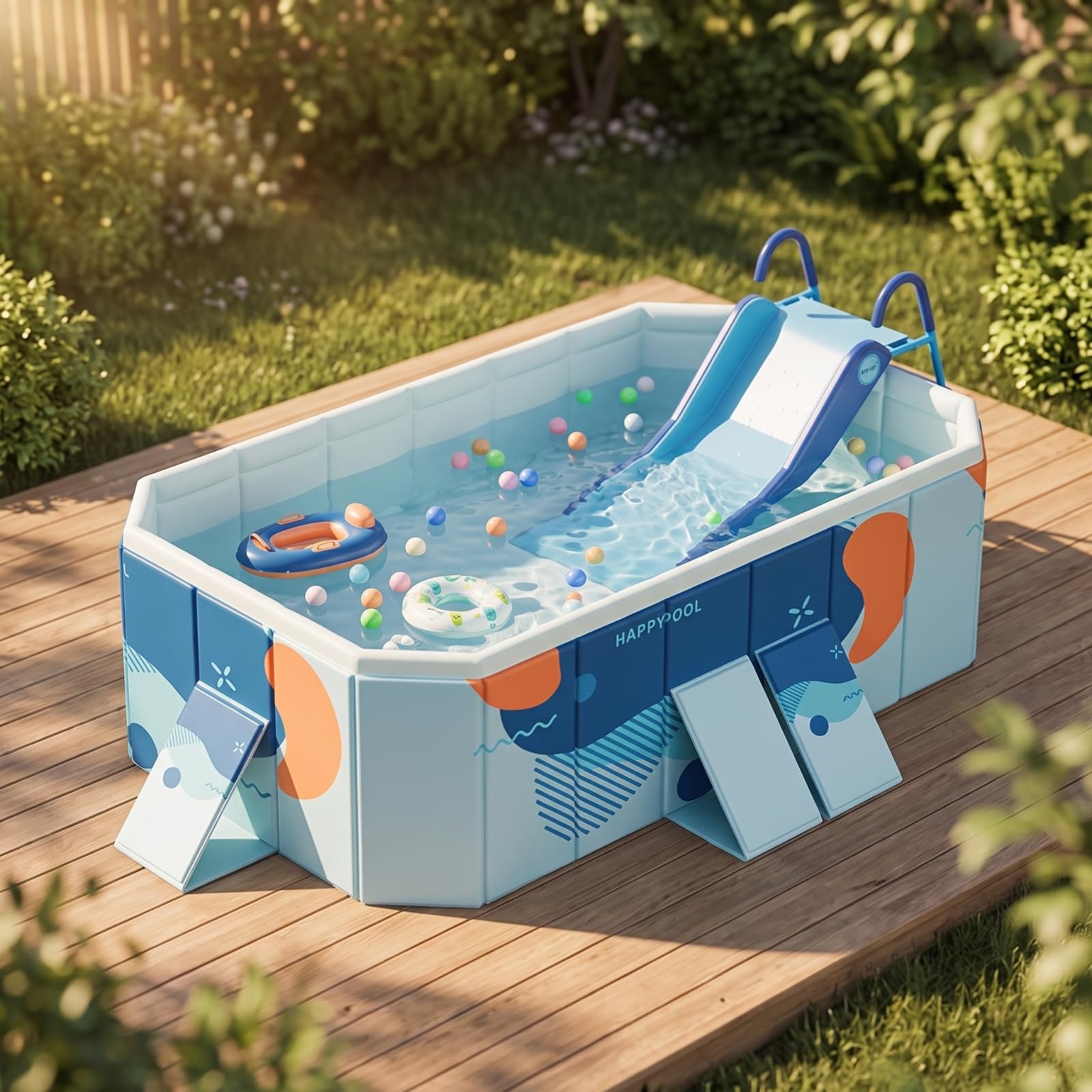 Gralara Piscina con Scivolo Non Gonfiabile Piscina Pieghevole da Esterno Vasca per Giardino