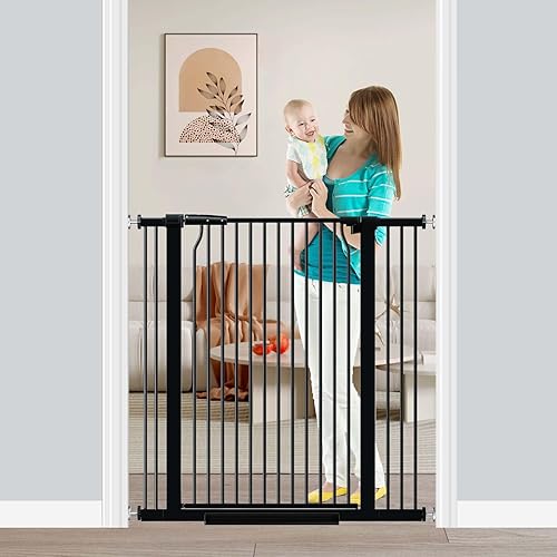 Miniatura 11 de Fairy Baby Puerta de bebé extra alta de 40.5" para escaleras, puerta de 65.8"-72.2" extra ancha y larga para perros y mascotas, puerta de seguridad