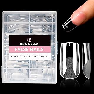 UNA GELLA Square Fake Nails 504pcs Square Gel Nail Tips Clear Press on Nails Pre-shape for Full Cover Acrylic Square Nails French False Nails For Nail Extension Nail Art, Home DIY Nail Salon 10 Sizes False Gelly Tips
