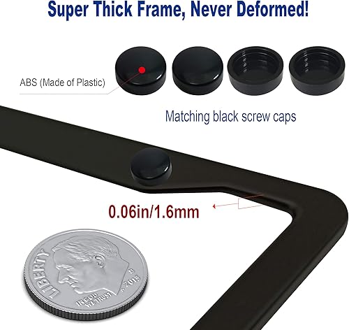 Miniatura 7 de BGGTMO Matte Black Aluminum License Plate Frames- 2 Pack Heavy Duty Car Tag Cover for Front & Rear, 4 Hole Rust Proof Universal Holder, Mount Screws
