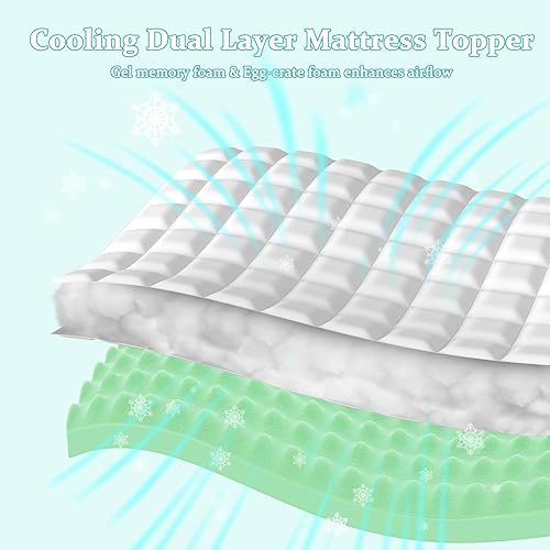 Miniatura 3 de Lazyzizi Cubrecolchón de espuma viscoelástica tamaño Queen, 4 pulgadas de doble capa de enfriamiento de espuma viscoelástica de té verde de 2
