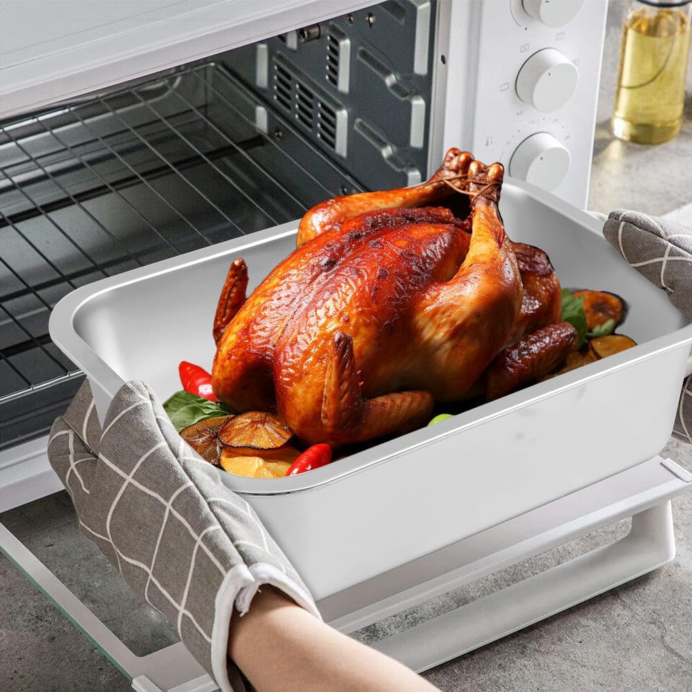 2 Pack 4 Inch Extra Deep Lasagna Baking Pan with Lid, 11"x14.2" 7.4qt & 8.6"x12.5" 4qt Rectangular Stainless Steel Nonstick Large Roasting Pans Deep Baking Dish Set for Oven