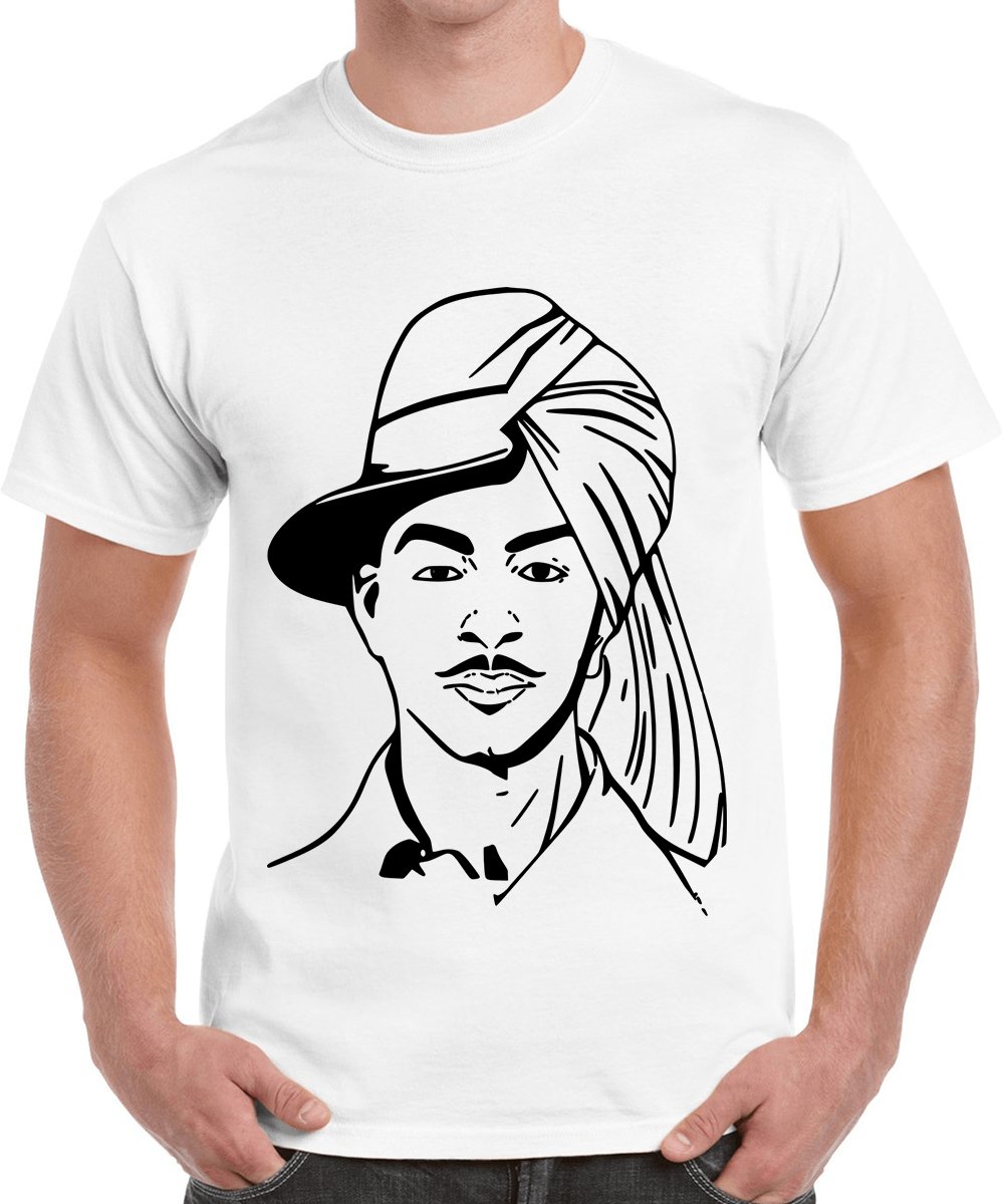 Caseria Men's Cotton Printed T-Shirt -2side Shaheed Bhagat Singh | 100% Cotton | Half Sleeves | Regular Fit | Printed | Round Neck | Graphic T Shirt