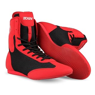 RXN BX-17 High Top Boxing Boots for Men & Women (Black/Red, 11)