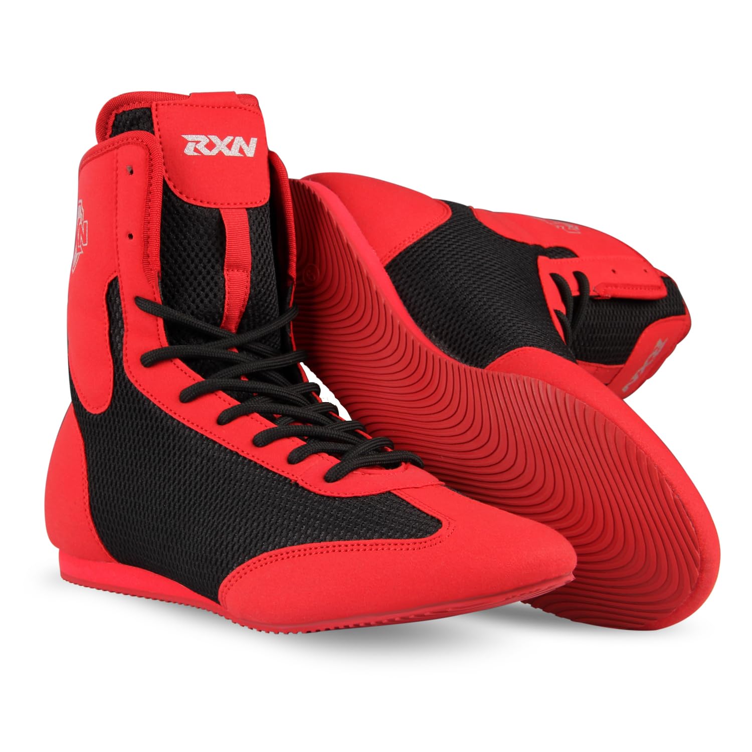 RXN Boxing Shoes for Men and Women Lace Up Non Slip Rubber Sole Lightweight Mid High Top | BX-17 High Top Boxing Boots for Men & Women (Black/Red, 10) (B0D5NP6DK1) Amazon Price History, Amazon Price Tracker