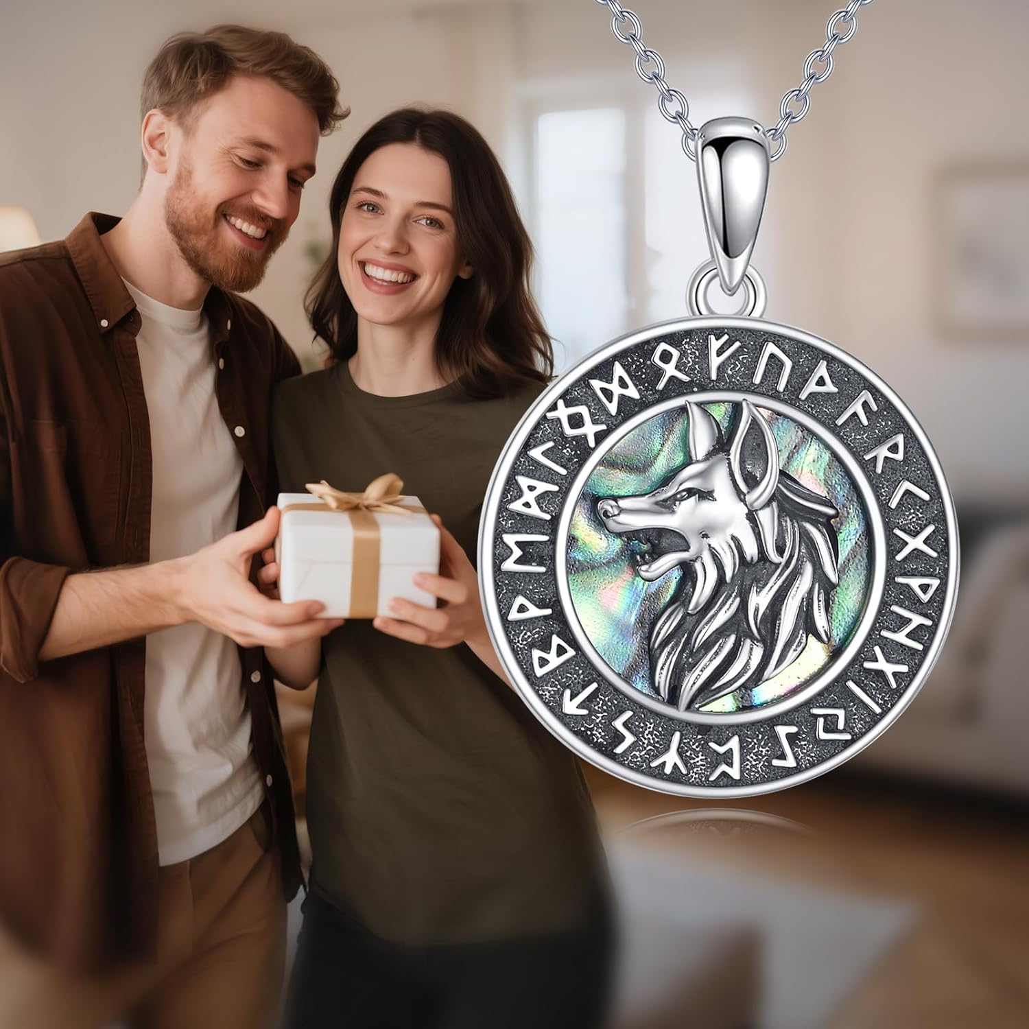 Viking Wolf Necklace S925 Sterling Silver Viking Compass Pendant Viking Jewelry Gifts for Men Women - Image 4