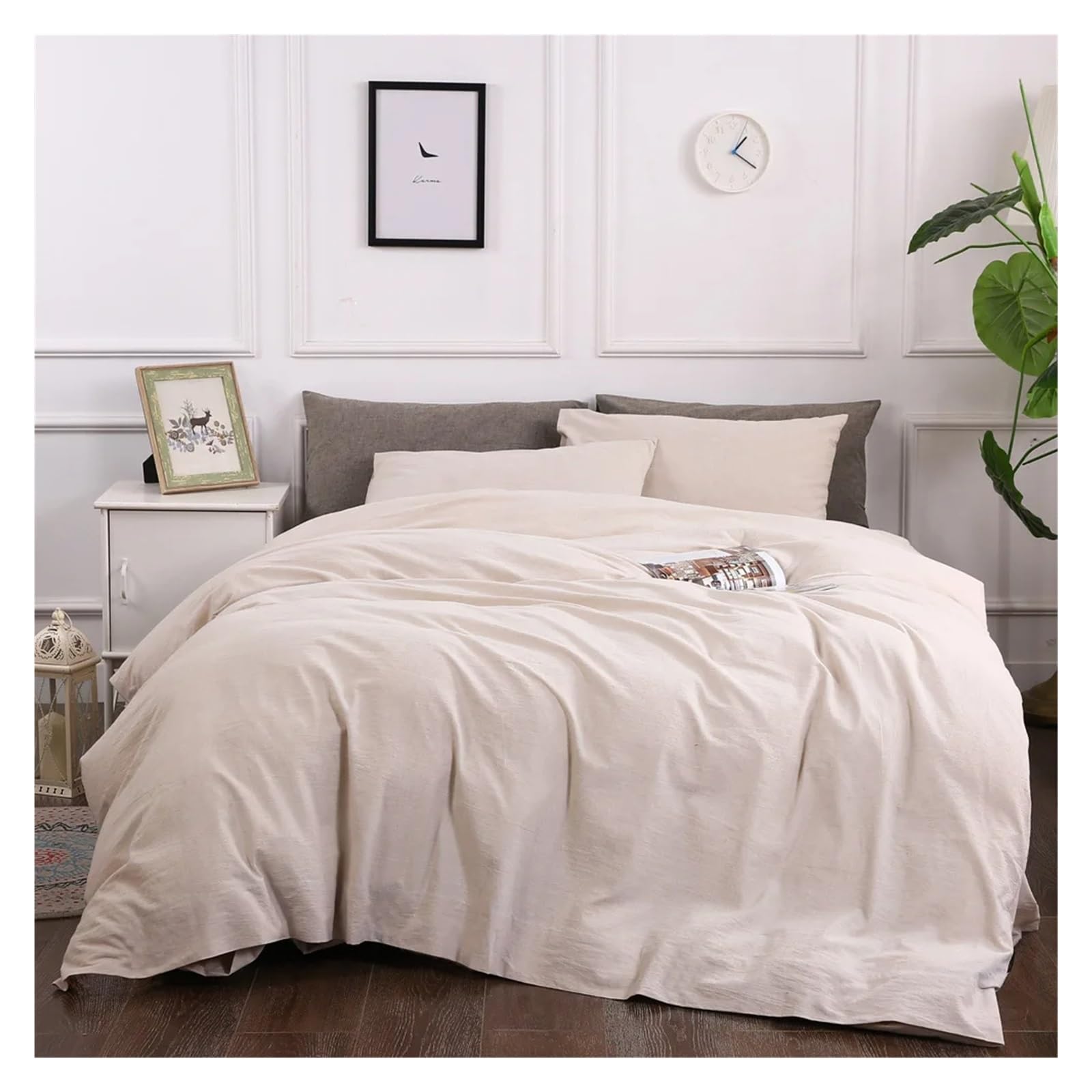 Housse de couette en lin et taies d'oreiller pour une chambre ambiance bohème