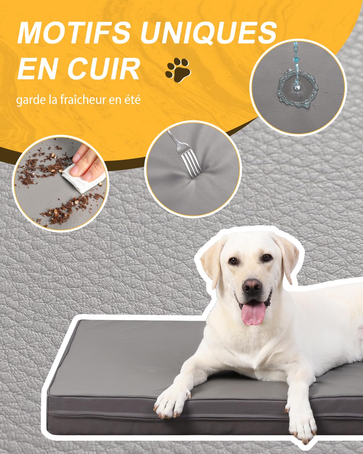 Panier Coussin Chien Dehoussable Lavable XL, Grande Taille Lit pour Chien Orthopédique, Tapis Matelas, Fond Antidérapant, Gris, 104x68x8cm
