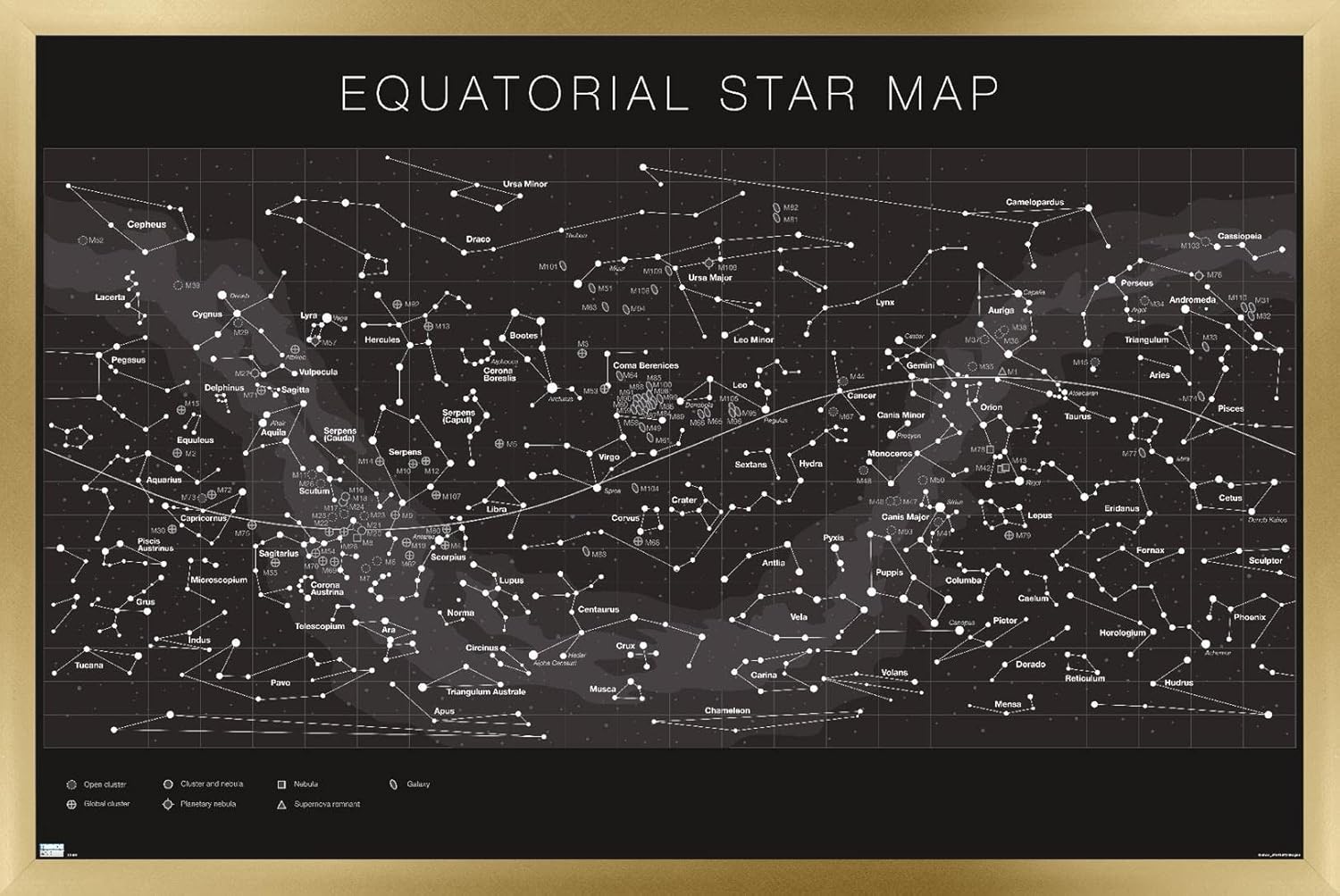 Trends International Astrology - Equatorial Star Map Wall Poster, 14.725" x 22.375", Premium Poster & Mount Bundle