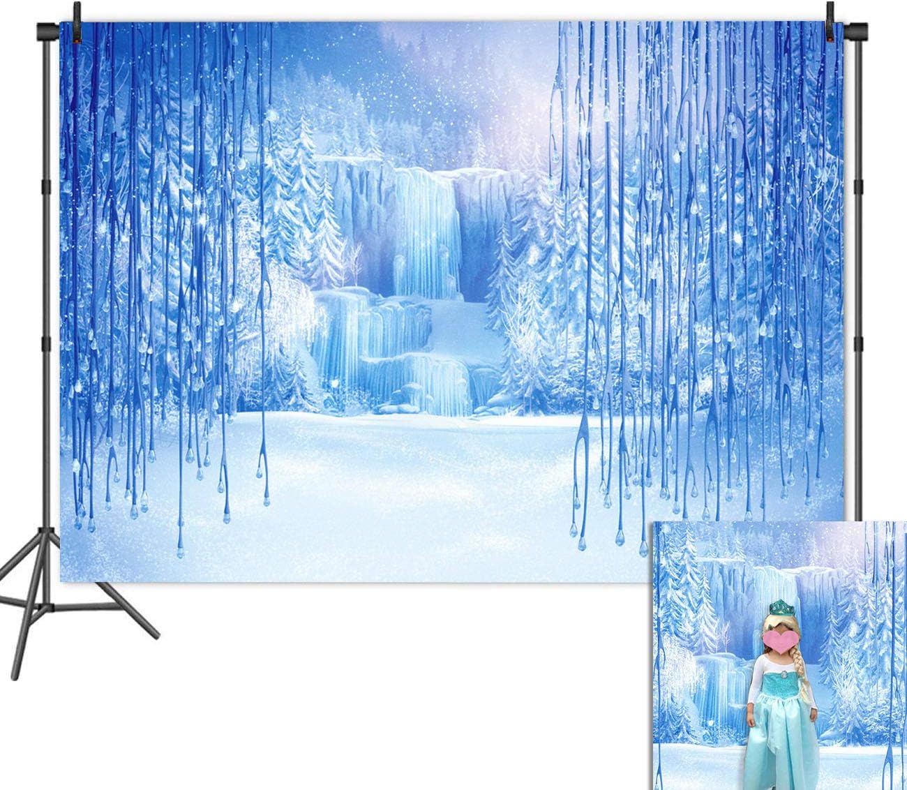 Blue Frozen Ice Snow Photography Backdrop for Baby Girls Happy Birthday Party Banner 7x5ft Vinyl Cold Winter Photo Background Photo Booths Kids Portraits Decorations Home Decor