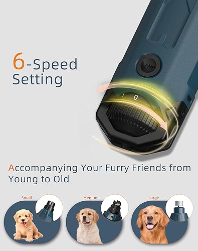 Miniatura 4 de Molinillo de uñas para perros súper silencioso (45 db) de 6 velocidades con 2 luces LED de 12000 RPM y 3 puertos de molienda profesional recargable