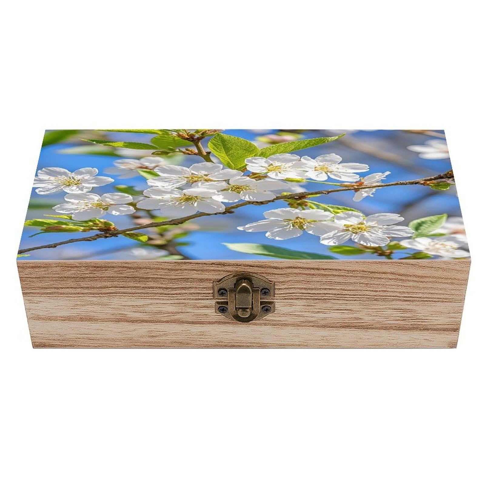 LZQPOEAS Beautiful Spring Cherry Blossoms Wooden Box Storage Space to Organize Jewelry in A Beautiful Small Storage Box Decorative Card Boxes Memory Treasure Boxes for Crafts And Photo Storage