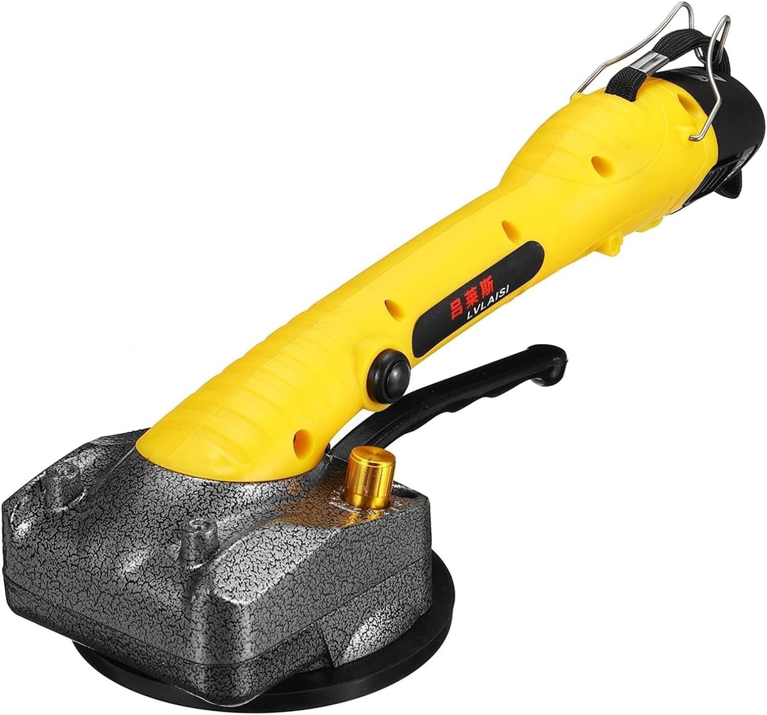 Hand-held Tile Vibrator 1000W Tiling Tiles Machine Tiles Vibrator Suction Cup Adjustable Protable Automatic Floor Vibrator Leveling Tool With 1 Battery Super suction(Yellow)
