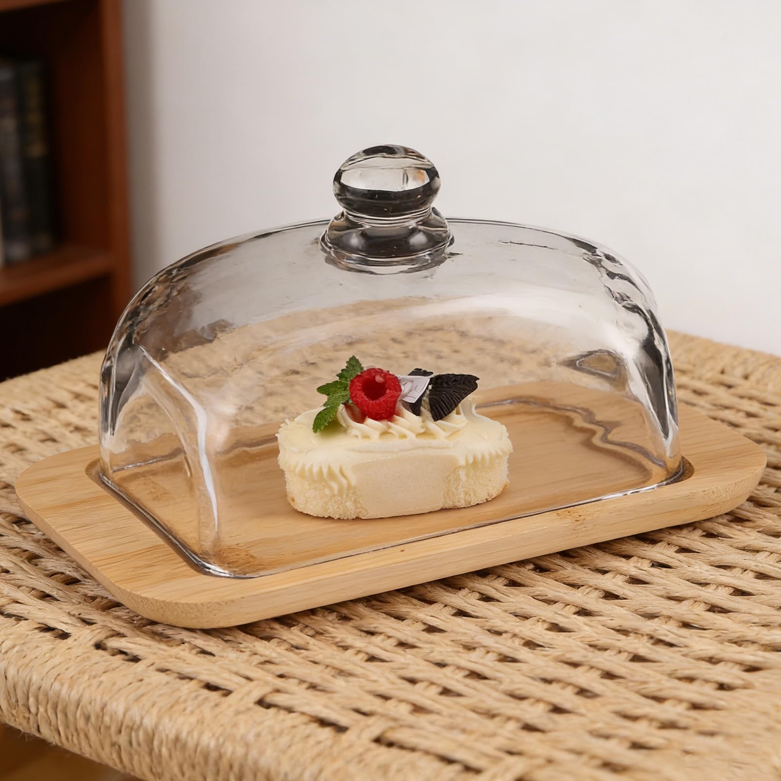 Abaodam Beurrier Couvert en Verre avec Couvercle en Bois 21x12 Cm