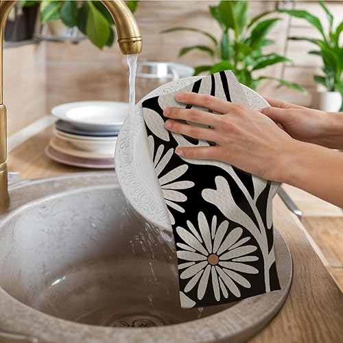 Miniatura 2 de Toallas de cocina abstractas bohemias, color beige y negro, Groovy 70, estilo botánico, retro, paño de secado para cocina, toallas de mano modernas